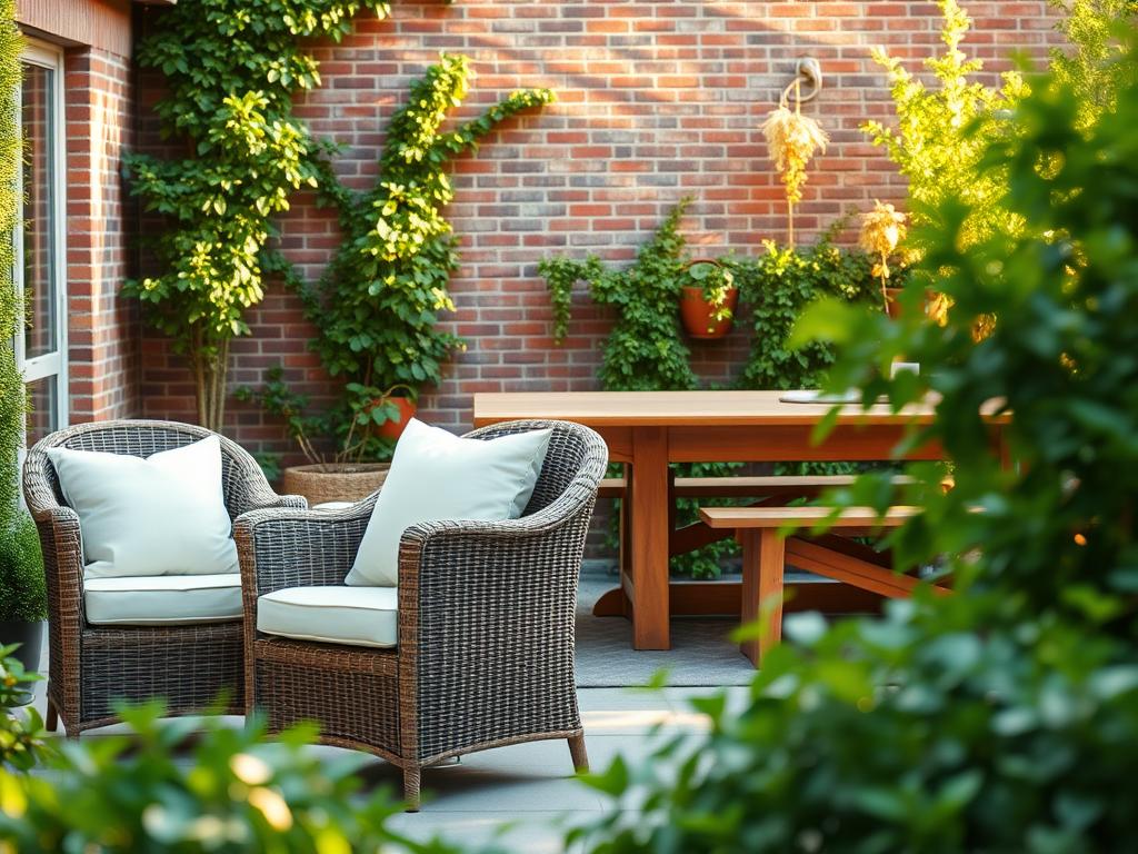 Gartenmöbel aus Holland: Ihr Schlüssel zu Wohlfühlmomenten - Garten & Outdoor Living - A cozy Dutch outdoor living space showcasing a meticulously crafted set of garden furniture 1