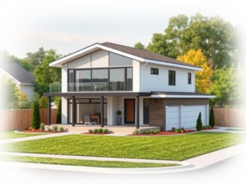 A detailed architectural rendering of a residential building permit, showcasing the front facade and surrounding landscape. The building features a modern, two-story design with a clean, minimalist aesthetic, highlighted by a mix of glass, steel, and natural materials. The foreground depicts a well-manicured lawn with carefully placed landscaping elements, while the background depicts a suburban neighborhood with trees and other residential structures. The lighting is soft and diffused, creating a warm and inviting atmosphere. The image captures the essential elements of the building permit process, conveying the importance of proper legal and regulatory considerations in the home construction journey. A detailed architectural rendering of a residential building permit, showcasing the front facade and surrounding landscape. The building features a modern, two-story design with a clean, minimalist aesthetic, highlighted by a mix of glass, steel, and natural materials. The foreground depicts a well-manicured lawn with carefully placed landscaping elements, while the background depicts a suburban neighborhood with trees and other residential structures. The lighting is soft and diffused, creating a warm and inviting atmosphere. The image captures the essential elements of the building permit process, conveying the importance of proper legal and regulatory considerations in the home construction journey.