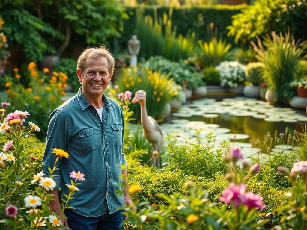 A lush, verdant garden with vibrant flowers, flourishing plants, and a serene atmosphere. In the foreground, a satisfied customer stands amidst the thriving greenery, their face beaming with pride and contentment. The middle ground showcases the diversity of the garden, with a well-designed layout and carefully curated plant selections. In the background, a tranquil pond reflects the natural beauty, creating a calming and rejuvenating scene. The lighting is soft and warm, casting a golden glow over the entire composition. This image captures the essence of "Erfolgsgeschichten Gartenberatung" - the transformative power of professional gardening advice, resulting in a visually stunning and personally rewarding outdoor oasis. A lush, verdant garden with vibrant flowers, flourishing plants, and a serene atmosphere. In the foreground, a satisfied customer stands amidst the thriving greenery, their face beaming with pride and contentment. The middle ground showcases the diversity of the garden, with a well-designed layout and carefully curated plant selections. In the background, a tranquil pond reflects the natural beauty, creating a calming and rejuvenating scene. The lighting is soft and warm, casting a golden glow over the entire composition. This image captures the essence of "Erfolgsgeschichten Gartenberatung" - the transformative power of professional gardening advice, resulting in a visually stunning and personally rewarding outdoor oasis.
