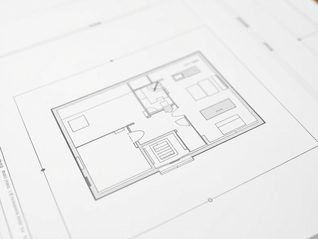 A meticulously detailed architectural blueprint of a house plan, captured with a high-resolution camera lens. The plan showcases the layout of the rooms, the placement of doors and windows, and the overall structure of the building. The lines are crisp and precise, with a focus on technical accuracy. The image has a clean, minimalist aesthetic, with a neutral color palette that emphasizes the technical nature of the blueprint. The lighting is soft and evenly distributed, creating a calm and professional atmosphere. This blueprint serves as a clear visual guide for the "Schritte zur Erstellung Ihres Hausplans" section of the article "Erfolgreicher Plan für Haus: Ein Bauprojekt Case Study."