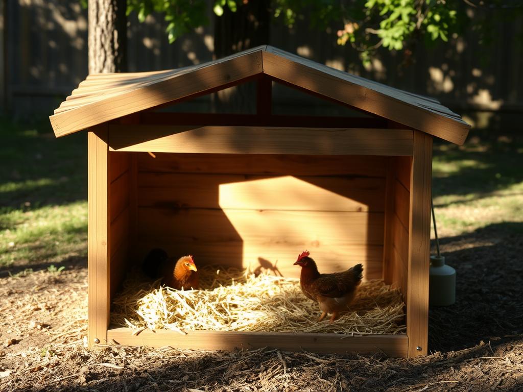 A rustic, handcrafted chicken brooder stands in a sun-dappled backyard, its slanted roof and wooden slats casting gentle shadows across the ground. Straw-lined nesting boxes peek out from the structure, inviting the viewer to imagine the warmth and security it provides. The brooder's simple, functional design blends seamlessly with the natural surroundings, evoking a sense of traditional craftsmanship and a connection to the land. Soft, diffused lighting illuminates the scene, creating a serene, contemplative atmosphere that reflects the care and thought put into its construction. This image captures the essence of the "why" behind building a custom chicken brooder - a desire for self-sufficiency, sustainability, and a deeper bond with the natural world. A rustic, handcrafted chicken brooder stands in a sun-dappled backyard, its slanted roof and wooden slats casting gentle shadows across the ground. Straw-lined nesting boxes peek out from the structure, inviting the viewer to imagine the warmth and security it provides. The brooder's simple, functional design blends seamlessly with the natural surroundings, evoking a sense of traditional craftsmanship and a connection to the land. Soft, diffused lighting illuminates the scene, creating a serene, contemplative atmosphere that reflects the care and thought put into its construction. This image captures the essence of the "why" behind building a custom chicken brooder - a desire for self-sufficiency, sustainability, and a deeper bond with the natural world.