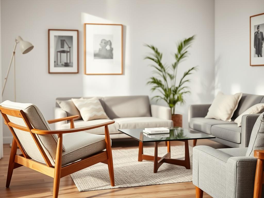 Elegant Danish-designed furniture in a cozy, well-lit room. In the foreground, a mid-century modern armchair with clean lines and a warm, natural wood frame. In the middle ground, a sleek, minimalist coffee table with a glass top, surrounded by plush, neutral-toned cushions. In the background, a wall adorned with framed artwork, complemented by a tall, slender plant in the corner, casting a soft, natural glow. The overall scene exudes a sense of Scandinavian simplicity, comfort, and timeless style. Elegant Danish-designed furniture in a cozy, well-lit room. In the foreground, a mid-century modern armchair with clean lines and a warm, natural wood frame. In the middle ground, a sleek, minimalist coffee table with a glass top, surrounded by plush, neutral-toned cushions. In the background, a wall adorned with framed artwork, complemented by a tall, slender plant in the corner, casting a soft, natural glow. The overall scene exudes a sense of Scandinavian simplicity, comfort, and timeless style.