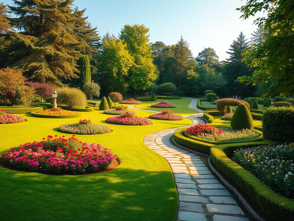 Lush, verdant landscape dotted with vibrant flora, a serene garden oasis bathed in warm, golden light. Gently rolling hills, expertly sculpted flowerbeds, and meticulously pruned hedges create a harmonious, picturesque scene. A winding stone path leads the eye through the tranquil setting, inviting the viewer to explore the beauty of this well-designed outdoor space. Soft shadows cast by towering trees and a clear, azure sky above convey a sense of peaceful, natural harmony. This idyllic Landschaftsbau setting embodies the essence of a thriving, beautifully maintained garden and landscape. Lush, verdant landscape dotted with vibrant flora, a serene garden oasis bathed in warm, golden light. Gently rolling hills, expertly sculpted flowerbeds, and meticulously pruned hedges create a harmonious, picturesque scene. A winding stone path leads the eye through the tranquil setting, inviting the viewer to explore the beauty of this well-designed outdoor space. Soft shadows cast by towering trees and a clear, azure sky above convey a sense of peaceful, natural harmony. This idyllic Landschaftsbau setting embodies the essence of a thriving, beautifully maintained garden and landscape.