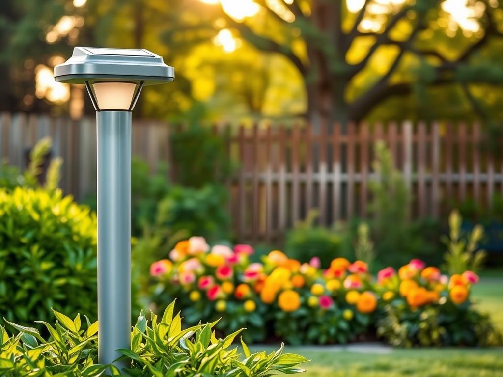 Solarlampen Outdoor: A serene garden scene bathed in warm, natural light. In the foreground, a sleek, modern solar-powered lamp stands as the centerpiece, its clean lines and smooth finish complementing the lush, verdant foliage around it. The middle ground features a well-tended flower bed, its vibrant blooms adding pops of color to the composition. In the background, a wooden fence and a towering tree canopy create a sense of depth and tranquility, while the soft, diffused lighting suggests a gently fading sunset. The overall atmosphere evokes a cozy, inviting outdoor space, perfect for relaxation and entertaining. Solarlampen Outdoor: A serene garden scene bathed in warm, natural light. In the foreground, a sleek, modern solar-powered lamp stands as the centerpiece, its clean lines and smooth finish complementing the lush, verdant foliage around it. The middle ground features a well-tended flower bed, its vibrant blooms adding pops of color to the composition. In the background, a wooden fence and a towering tree canopy create a sense of depth and tranquility, while the soft, diffused lighting suggests a gently fading sunset. The overall atmosphere evokes a cozy, inviting outdoor space, perfect for relaxation and entertaining.