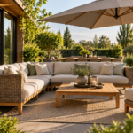 Gartenlounge aus Teak und Polyrattan auf einer Terrasse als Gartenmöbel aus Holland